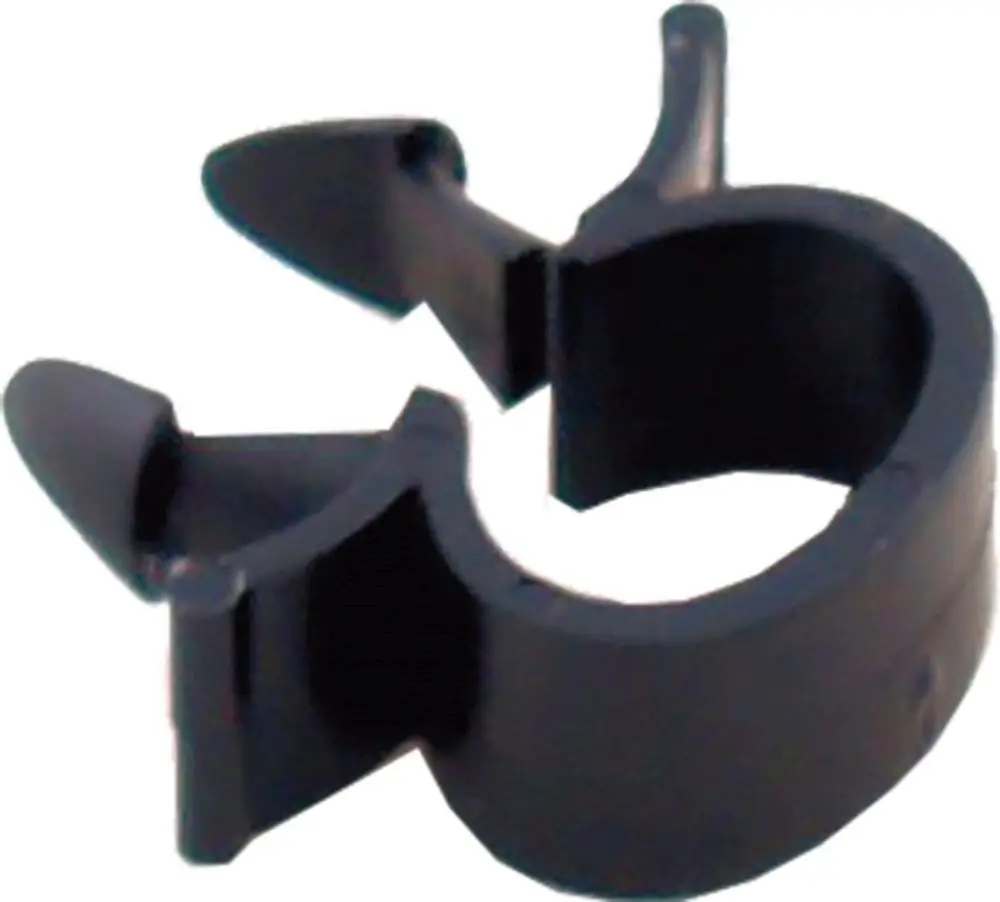 Schwarze Kunststoffbefestigung für Kabel, geeignet für Produkte der Marke Wolf. Das Element hat eine ovale Form mit zwei seitlichen Halteklammern.
